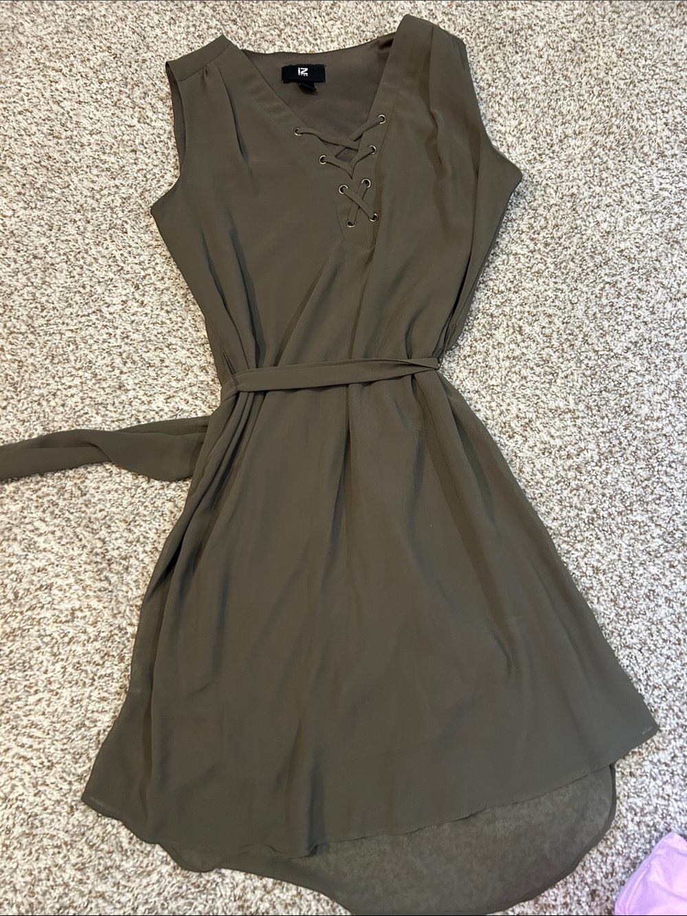 Iz Byer Olive Lace-Up V-Neck High-Low Dress